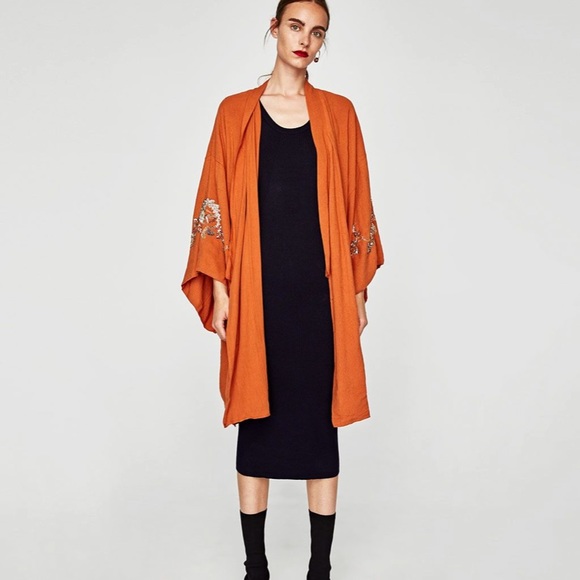 Zara Jackets & Coats Zara Burnt Orange Sequined Kimono Jacket